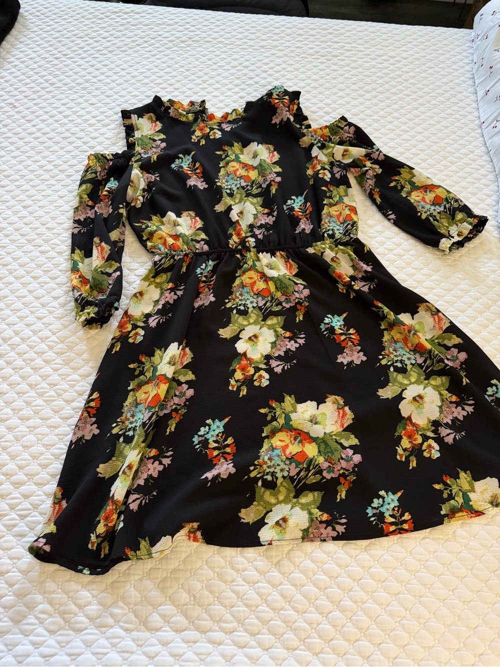Monteau Black Floral Cold-Shoulder Midi Dress